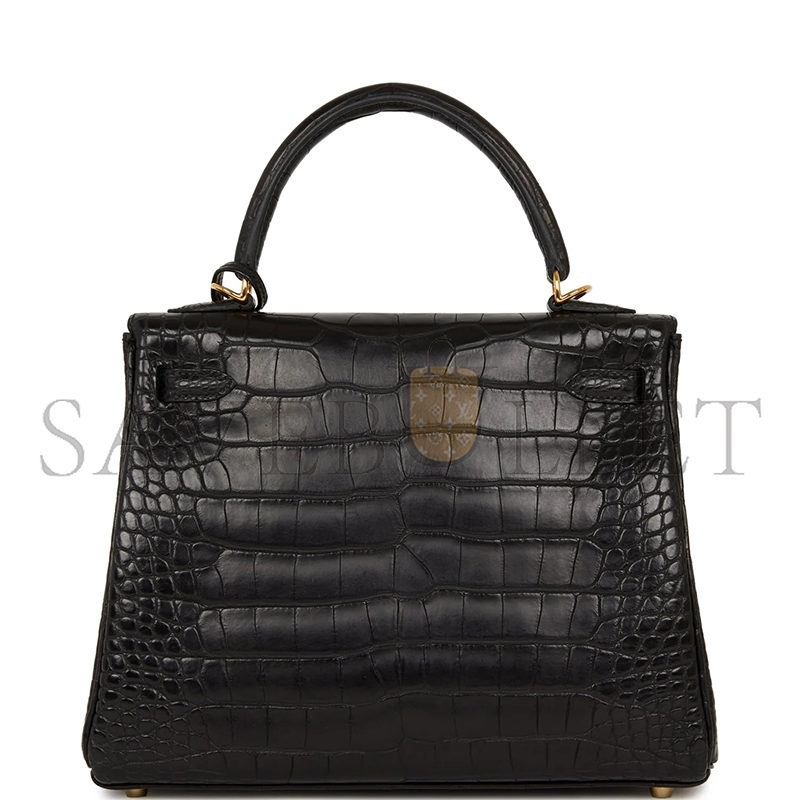 HERMÈS MASTER KELLY RETOURNE 25 BLACK MATTE ALLIGATOR GOLD HARDWARE (25*20*13cm)